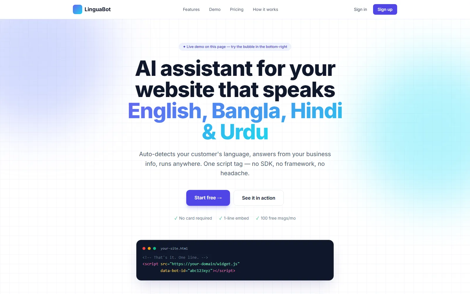 LinguaBot landing page